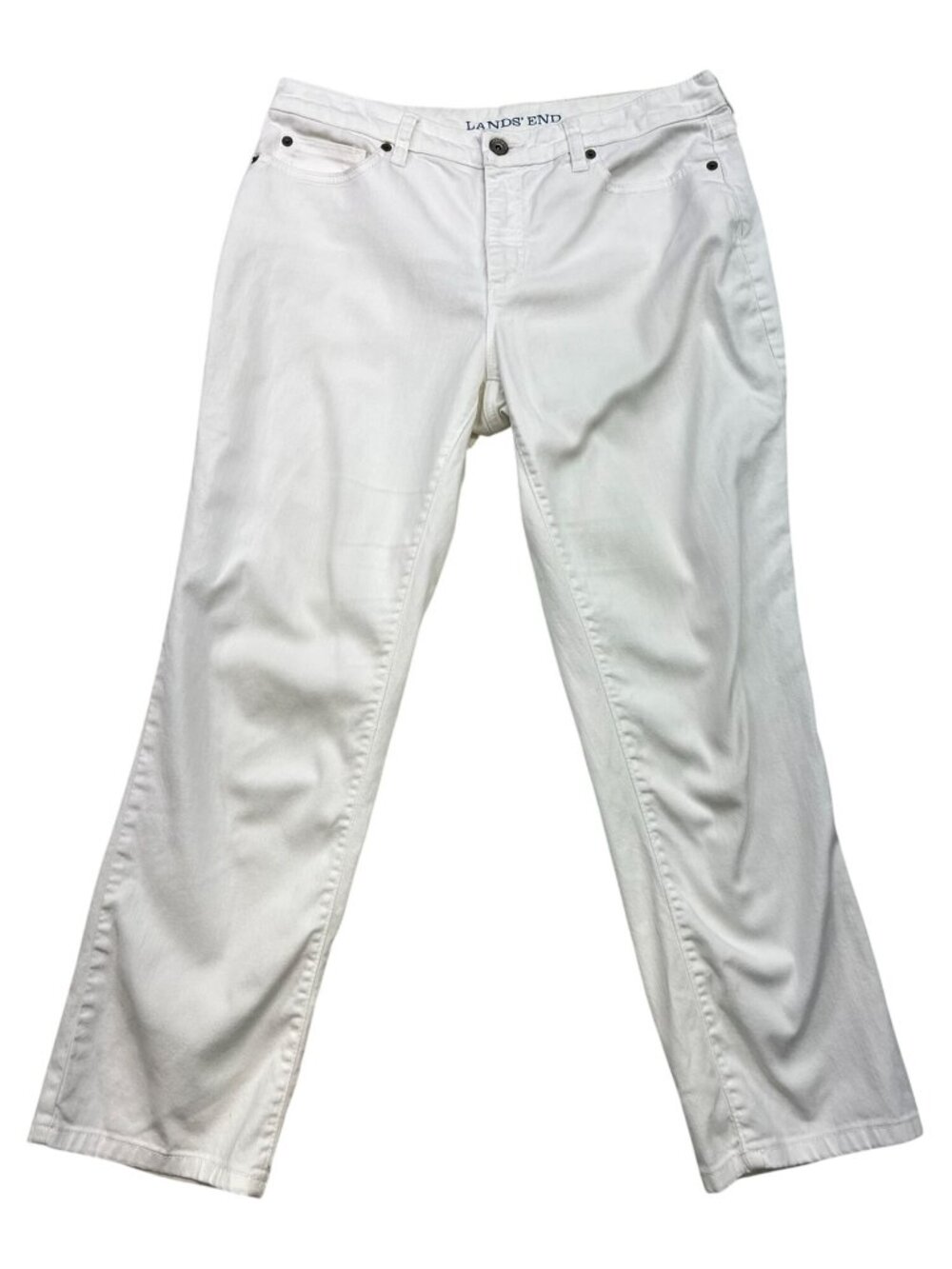 Lands End Womens Classic Denim Stretch Mid Rise Crop Straight Jeans Sze 8 White